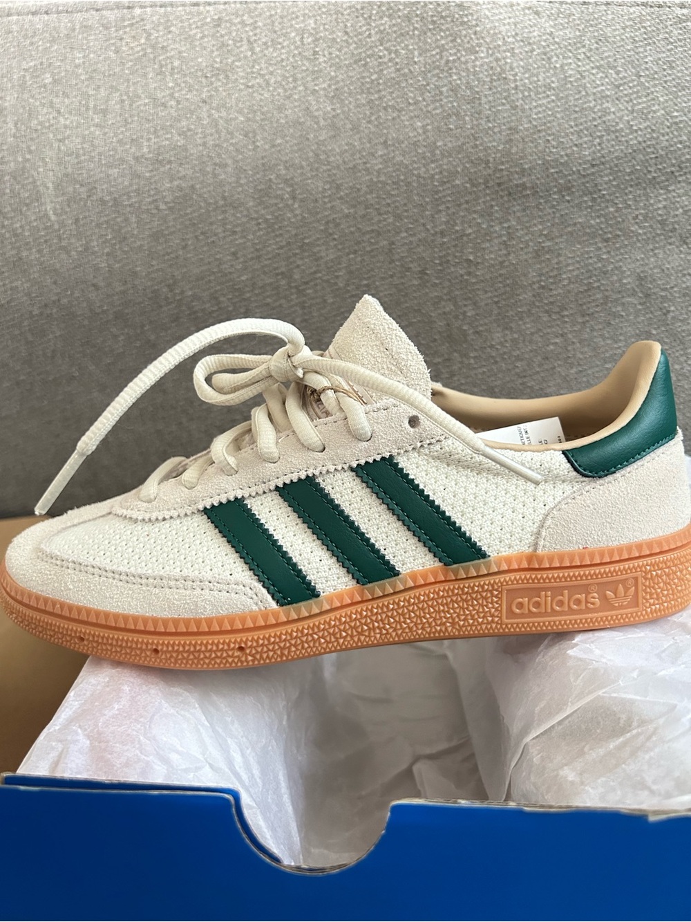 Adidas off white, green stripes and gum soles Size 5M - Women's 7 - Picture 4 of 6